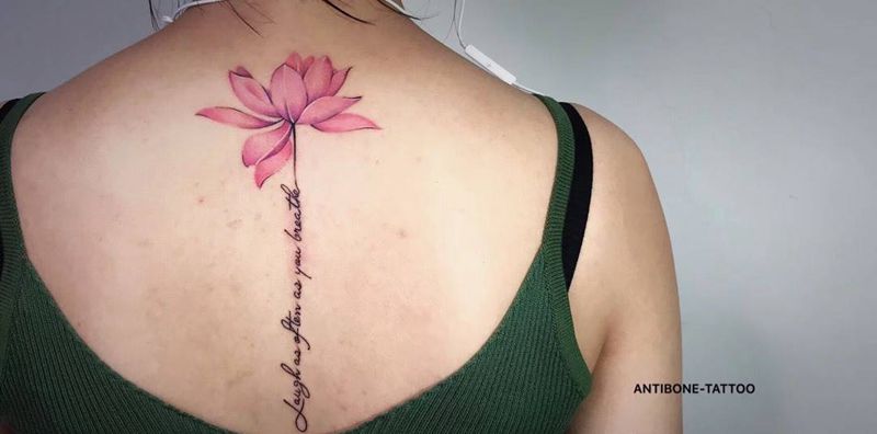 # 莲花#纹身图片_背部水墨水彩荷花莲花纹身图案