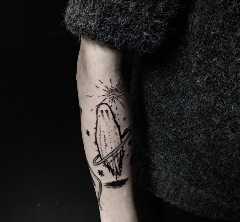 幽灵纹身图片_成品手部手臂欧美清新人物鬼神纹身图案