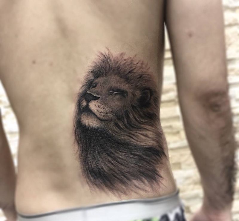 45度角的寂寞纹身图片_成品背部腰部写实欧美动物呀呀刺青纹身图案