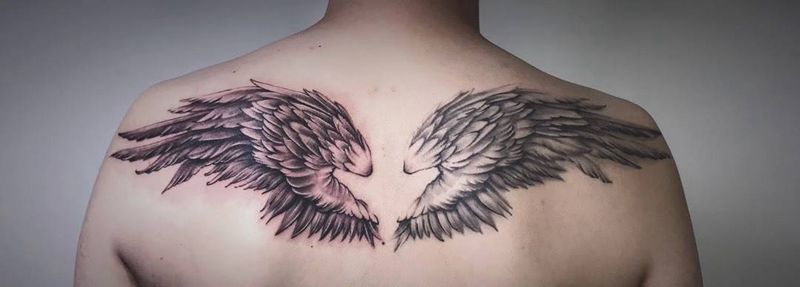 # 翅膀#纹身图片_背部胸部欧美写实纹身图案