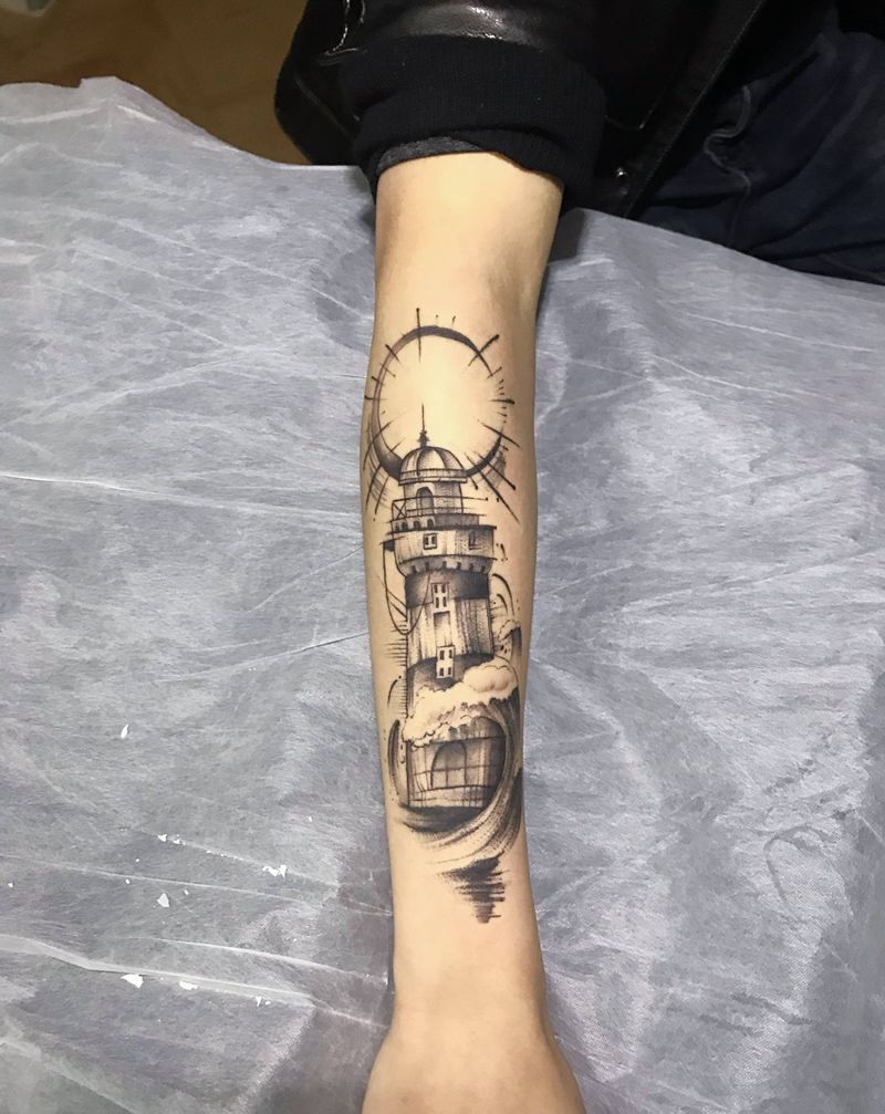 灯塔纹身图片_手臂纹身图案