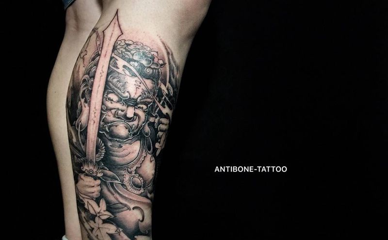 # 不动明王#纹身图片_成品腿部传统鬼神人物宗教反骨刺青培训纹身图案