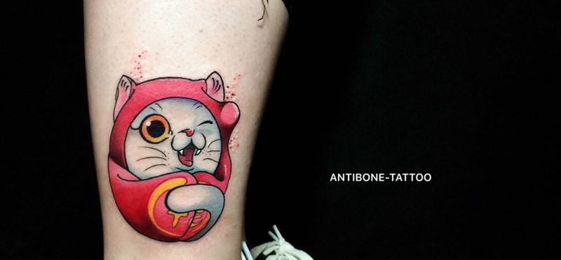 # 猫#纹身图片_成品腿部传统清新动物彩图反骨刺青培训纹身图案