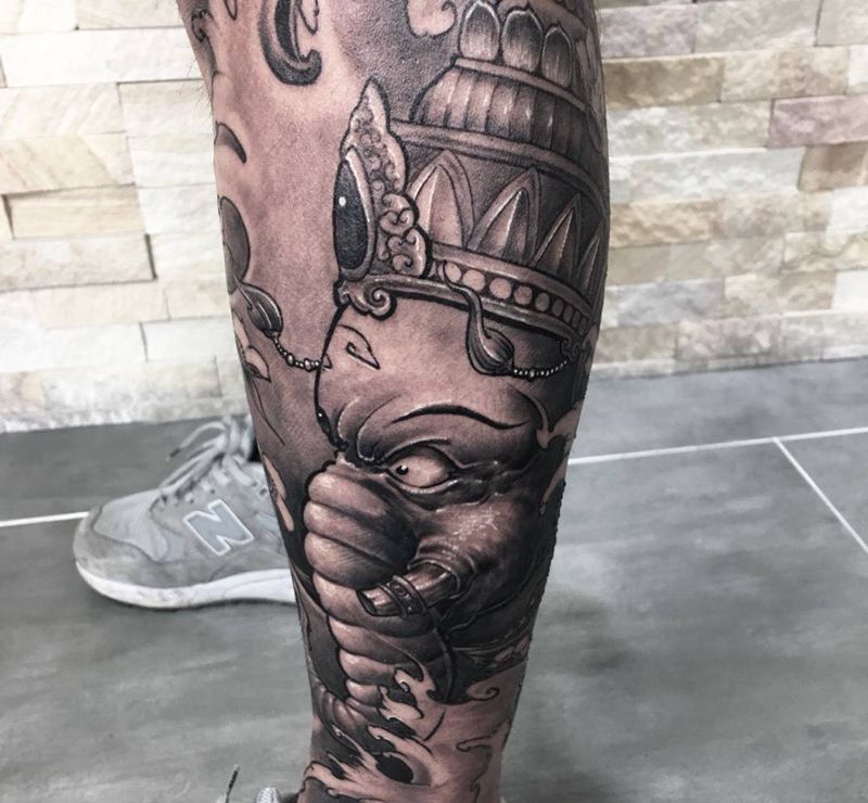 象神纹身图片_成品手部手臂传统欧美肖像写实动物鬼神人物纹身图案