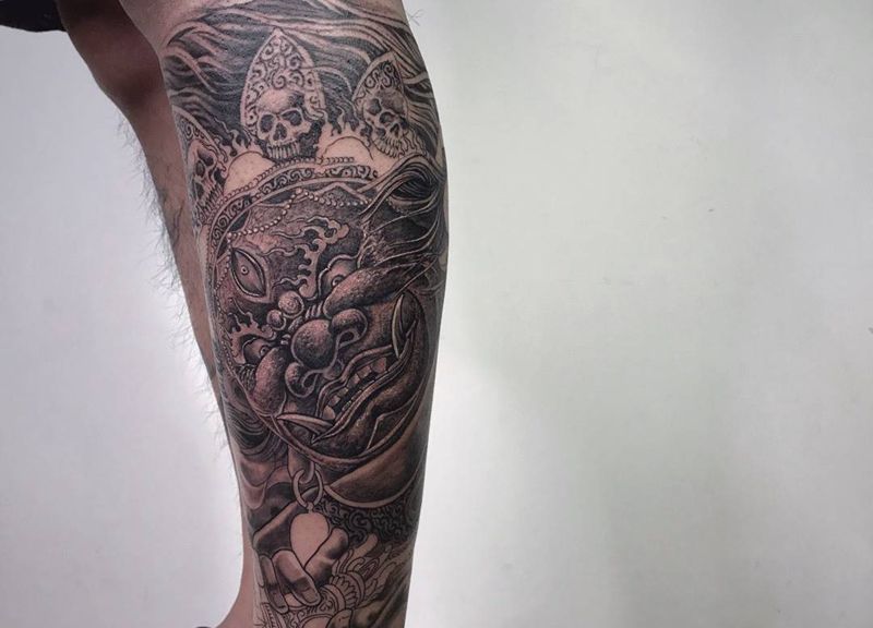 # 大黑天# 未完成纹身图片_手臂腿部老传统新传统大黑天纹身图案