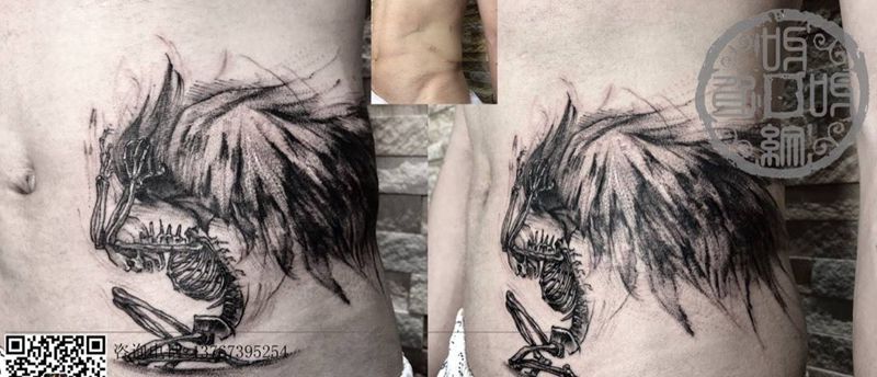 疤痕遮盖纹身图片_成品腹部腰部欧美写实肖像清新人物鬼神静物纹身图案