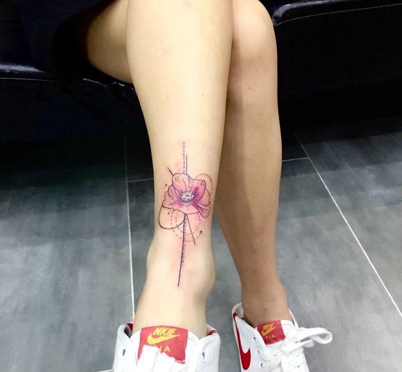 花系纹身2纹身图片_成品脚部腿部清新植物纹身图案