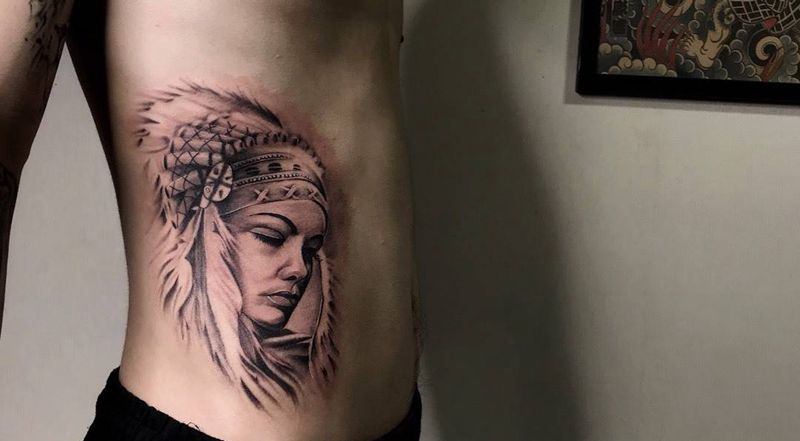 # 印第安女#纹身图片_成品腹部腿部腰部手臂欧美肖像清新人物鬼神纹身图案