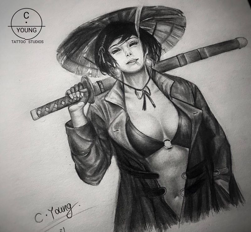 刀纹身图片_成品手稿人物原创传统肖像写实欧美纹身图案