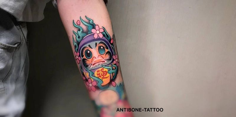 # 达摩蛋#纹身图片_成品手臂传统国画清新贴纸鬼神静物人物反骨刺青纹身图案