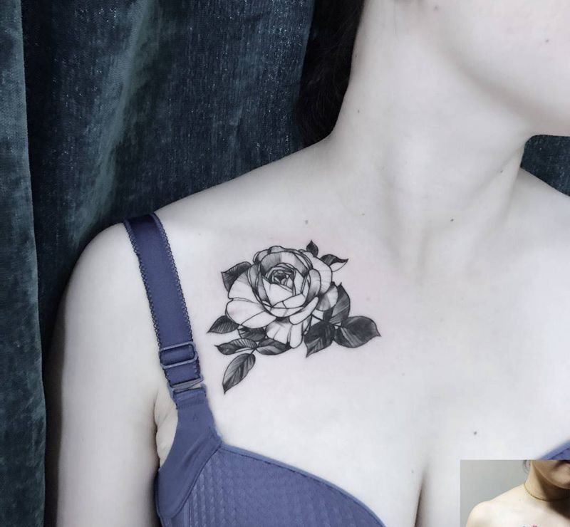 小遮盖纹身图片_成品胸部清新植物纹身图案