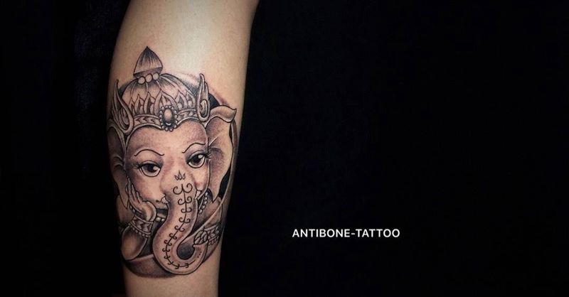 # 小萌象#纹身图片_成品腿部传统清新动物反骨刺青培训纹身图案