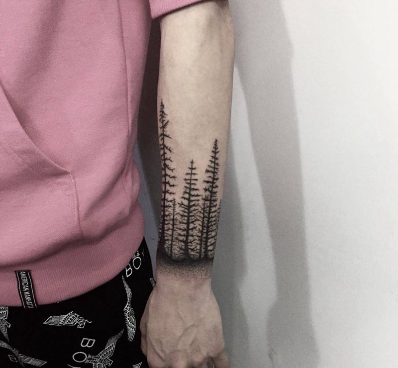 手臂树林1号纹身图片_成品手臂手部欧美清新植物纹身图案