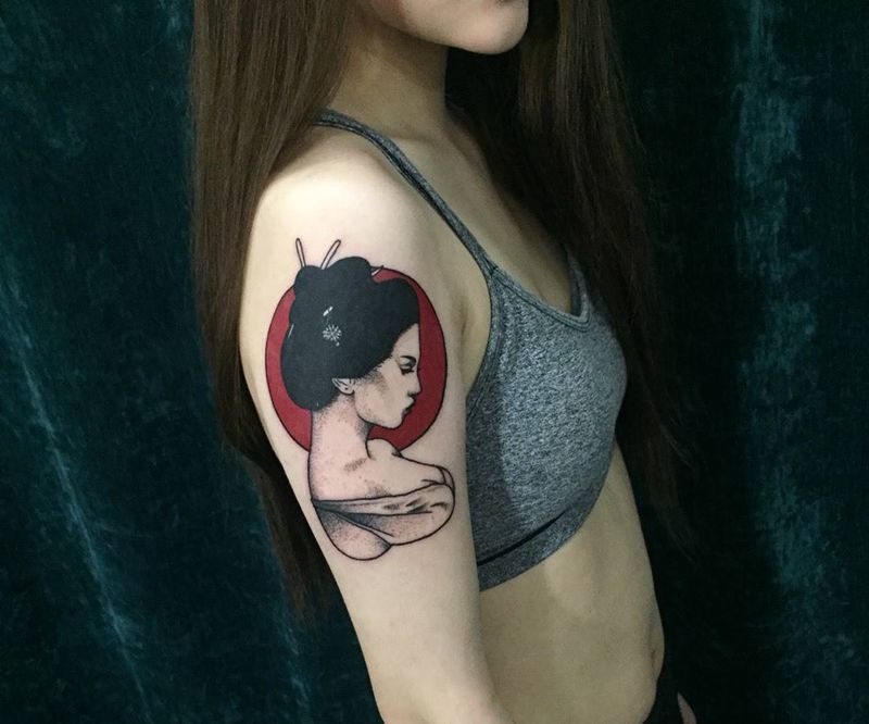 艺妓纹身图片_成品手部手臂肖像清新传统人物鬼神动物静物纹身图案