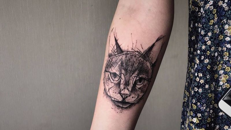 # 喵#纹身图片_成品手臂欧美清新动物几何图腾反骨刺青培训纹身图案