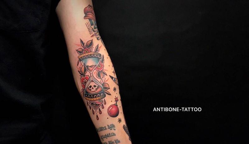 # School花臂#纹身图片_成品手臂欧美清新贴纸school反骨刺青培训纹身图案