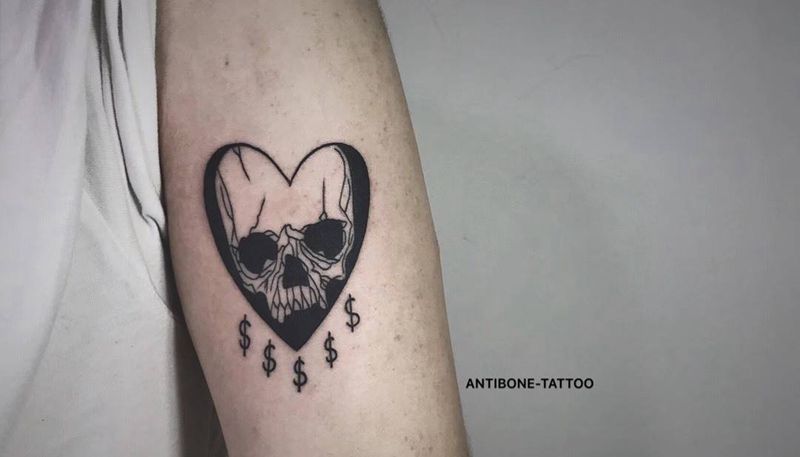 # 小图#纹身图片_手臂腿部图腾点刺骷髅心脏纹身图案