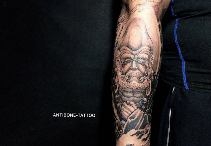 # 达摩祖师#纹身图片_成品手臂传统人物鬼神反骨刺青培训纹身图案