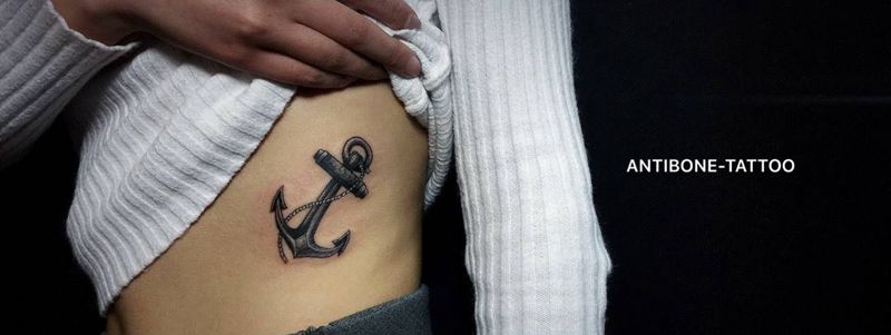 # 锚#纹身图片_成品腰部欧美写实黑白培训反骨刺青纹身图案
