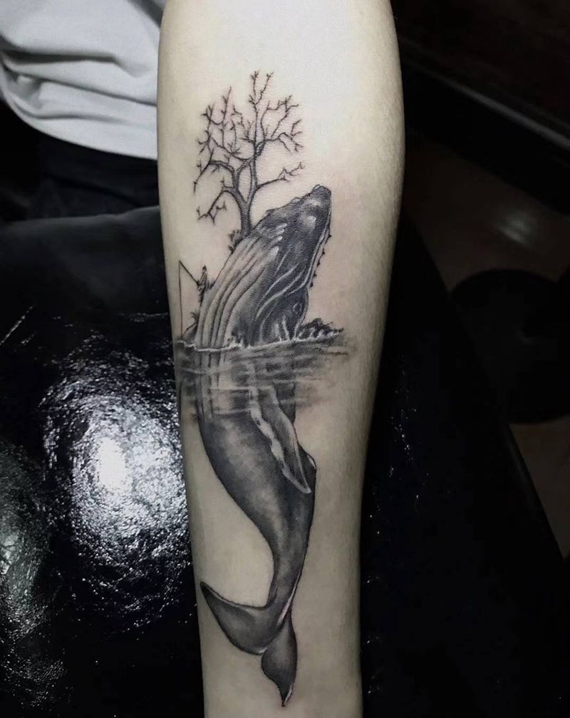 鲸岛纹身图片_手臂鲸纹身图案