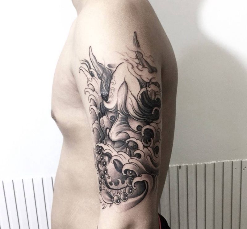 大臂般若纹身图片_成品手部手臂传统鬼神人物纹身图案