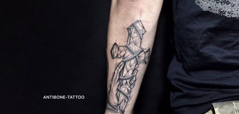 # 闹玩儿#纹身图片_成品手臂欧美几何鬼神反骨刺青培训纹身图案