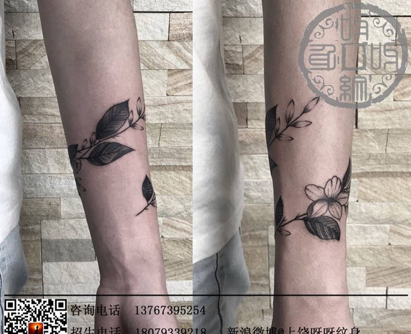叶纹身图片_成品手部手臂清新植物纹身图案