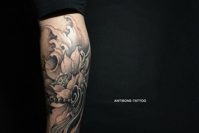 # 兄弟款#纹身图片_成品腿部传统植物动物反骨刺青培训纹身图案