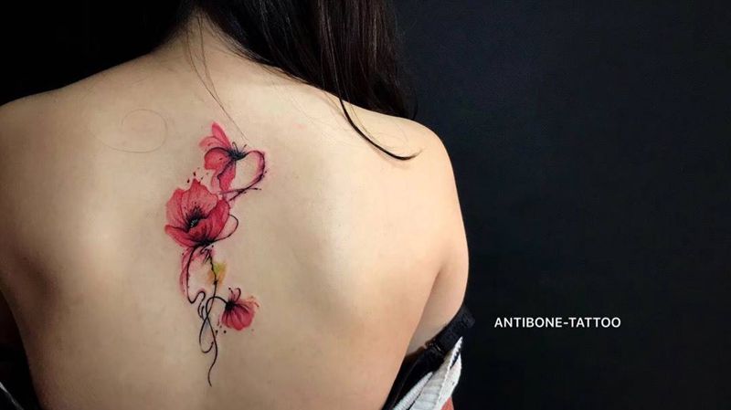 # 兰花#纹身图片_成品背部欧美传统清新植物贴纸反骨刺青培训纹身图案