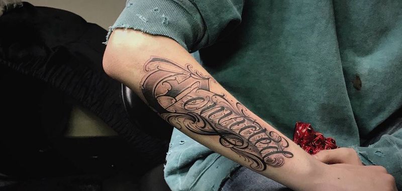 # 奇卡诺花体字#纹身图片_成品手臂欧美传统清新贴纸图腾反骨刺青培训字符纹身图案