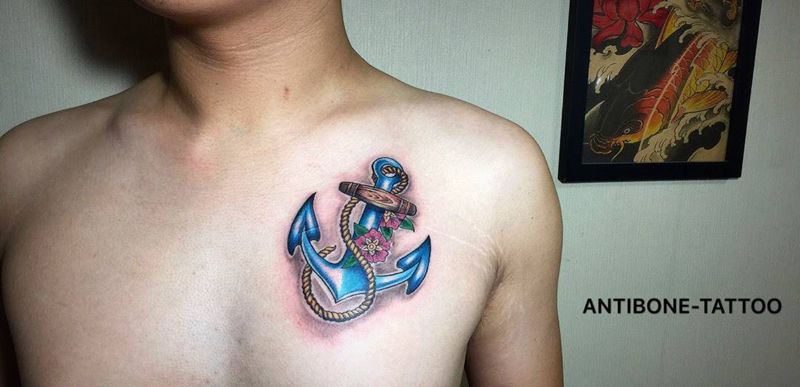 # 锚，疤痕遮盖作品#纹身图片_成品胸部欧美静物彩图new 反骨刺青纹身图案