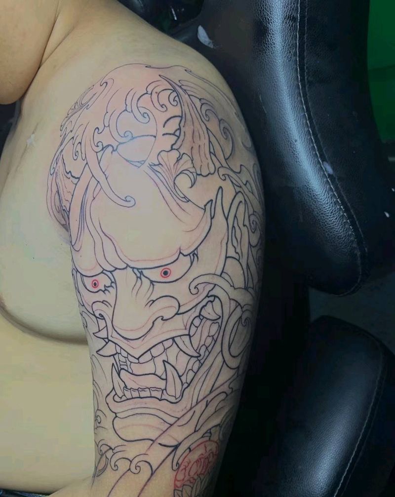 般若线条纹身图片_手臂腿部老传统纹身图案