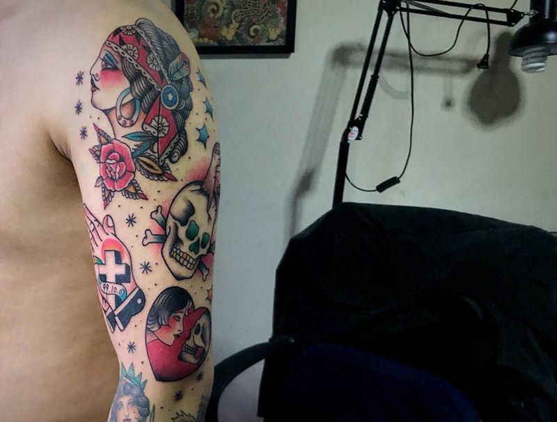 # old school# 花臂纹身图片