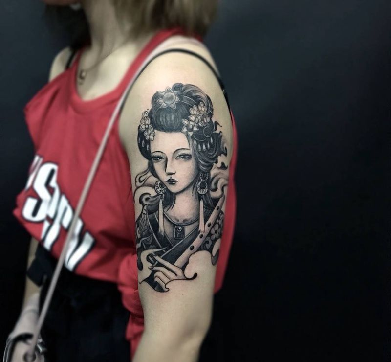 艺妓纹身图片_成品手臂手部传统人物呀呀刺青纹身图案