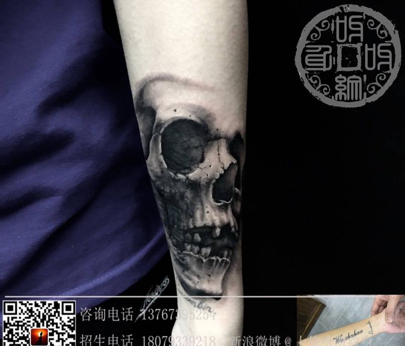 骷髅遮盖纹身图片_成品手部手臂欧美人物鬼神纹身图案