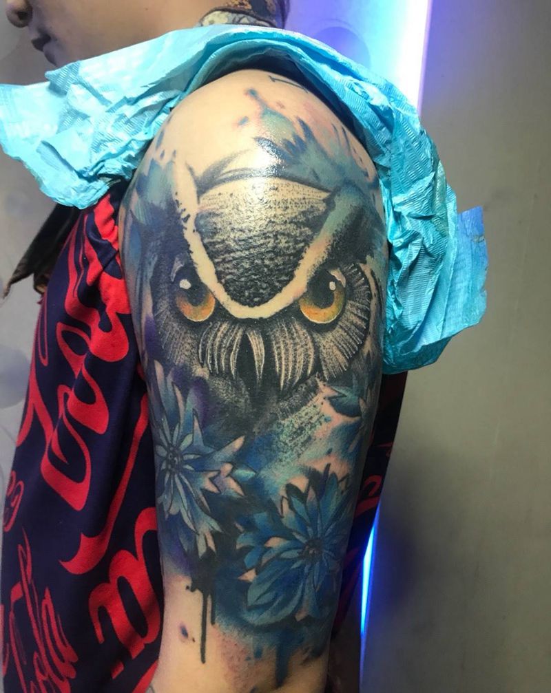 泼墨猫头鹰纹身图片