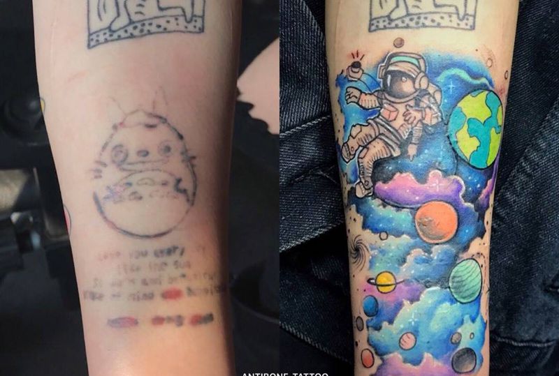 # 卡通星空遮盖#  拯救不开心纹身图片_成品手臂欧美清新贴纸几何原创反骨刺青培训纹身图案