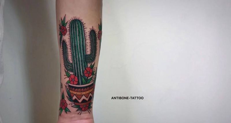 ＃仙人掌＃纹身图片_手臂腿部老传统Old School纹身图案
