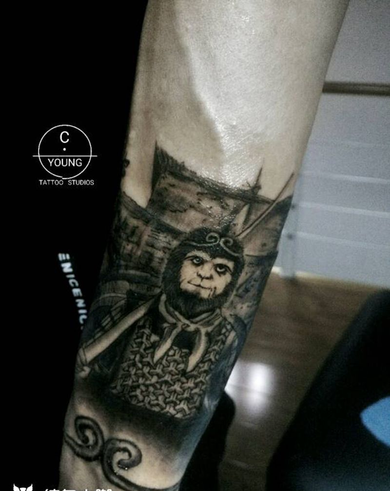 大话西游纹身图片_手臂手部传统肖像写实大话西游成品纹身图案