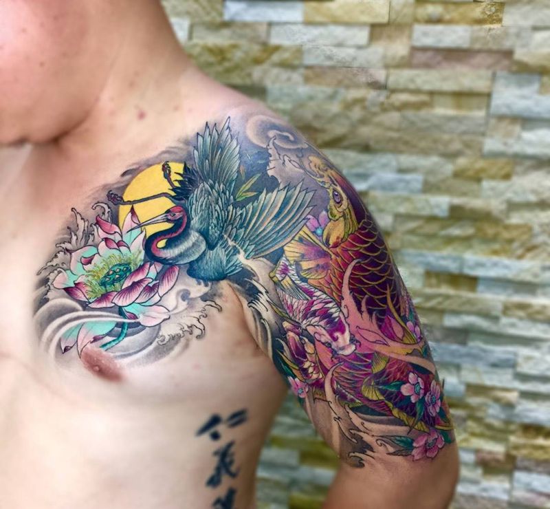 半甲纹身图片_成品手部手臂胸部传统动物植物纹身图案