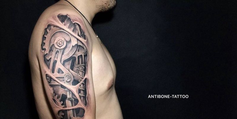 # 机械大臂#纹身图片_成品手臂欧美写实几何静物反骨刺青培训纹身图案