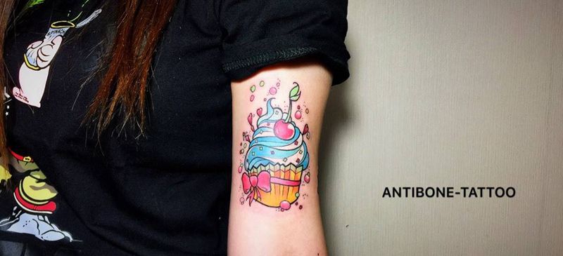 # 蛋糕糖#纹身图片_成品手臂欧美静物贴纸彩图new 反骨刺青纹身图案