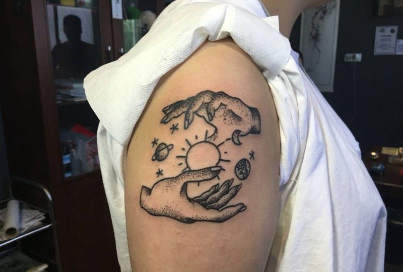 点刺纹身图片_成品手稿手臂图腾几何纹身图案