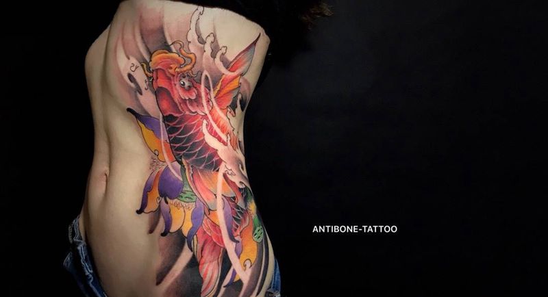 # 年年有鱼#纹身图片_成品腹部腰部臀部传统动物鬼神原创反骨刺青培训纹身图案