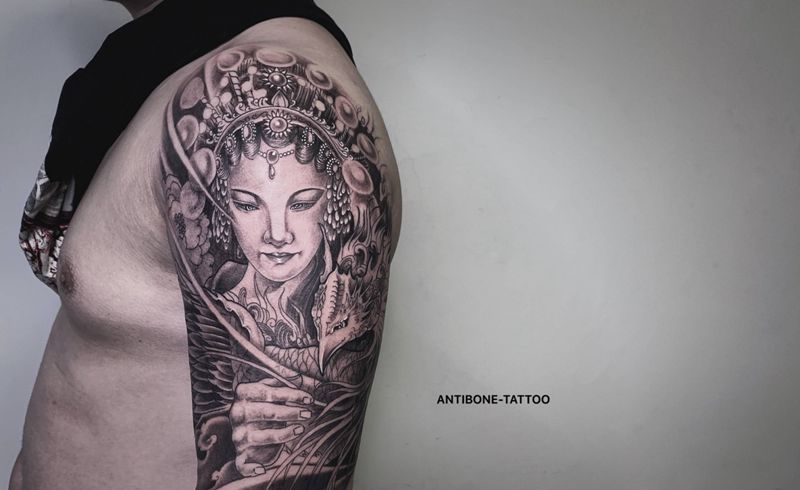 ＃花旦＃纹身图片_手臂腿部新传统老传统花旦艺伎纹身图案