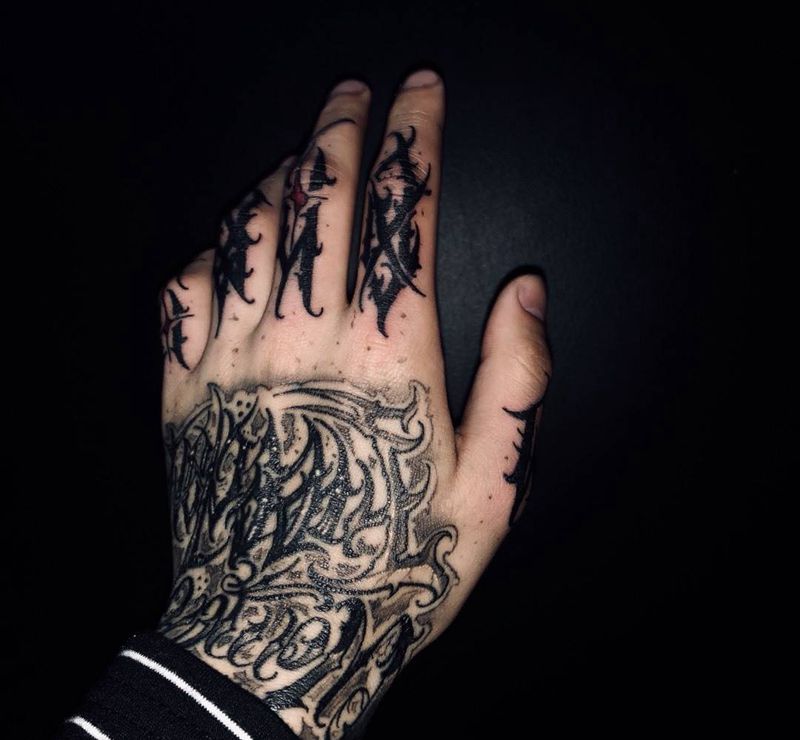 花体字系列纹身图片_成品手部手臂欧美字符纹身图案