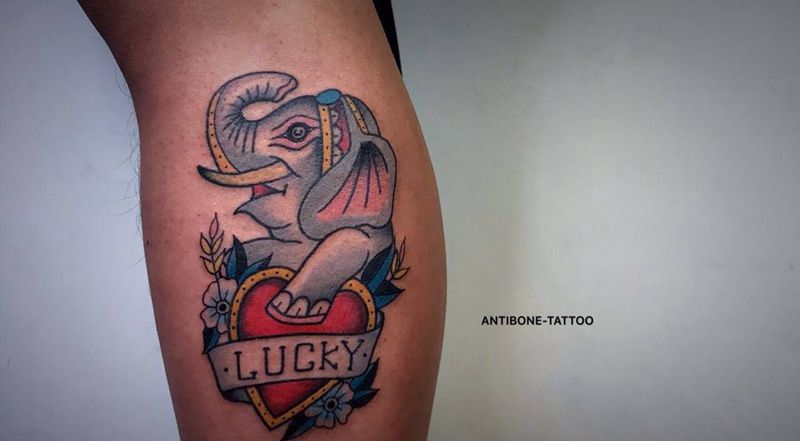 # old school象#纹身图片_手臂腿部Old School老传统象School纹身图案