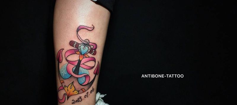 # 锚#小作纹身图片_成品腿部欧美清新静物彩图反骨刺青培训纹身图案