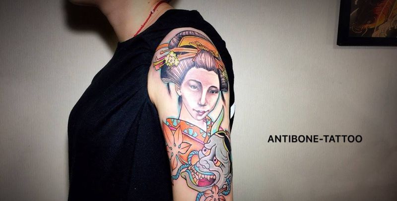 # 2017#纹身图片_成品手臂传统欧美肖像写实人物鬼神原创反骨刺青纹身图案