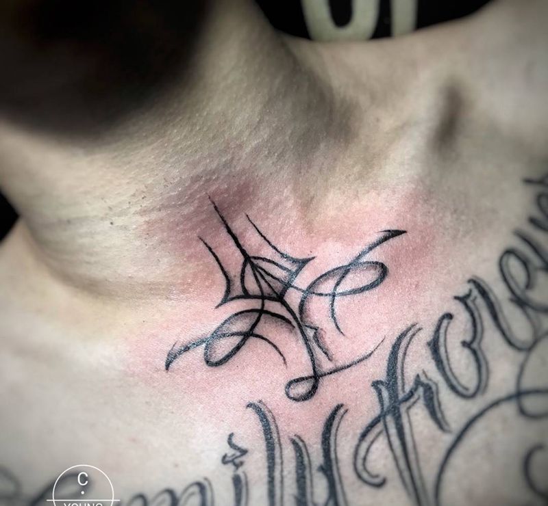 手绘作品纹身图片_成品颈部欧美几何字符宗教原创图腾纹身图案